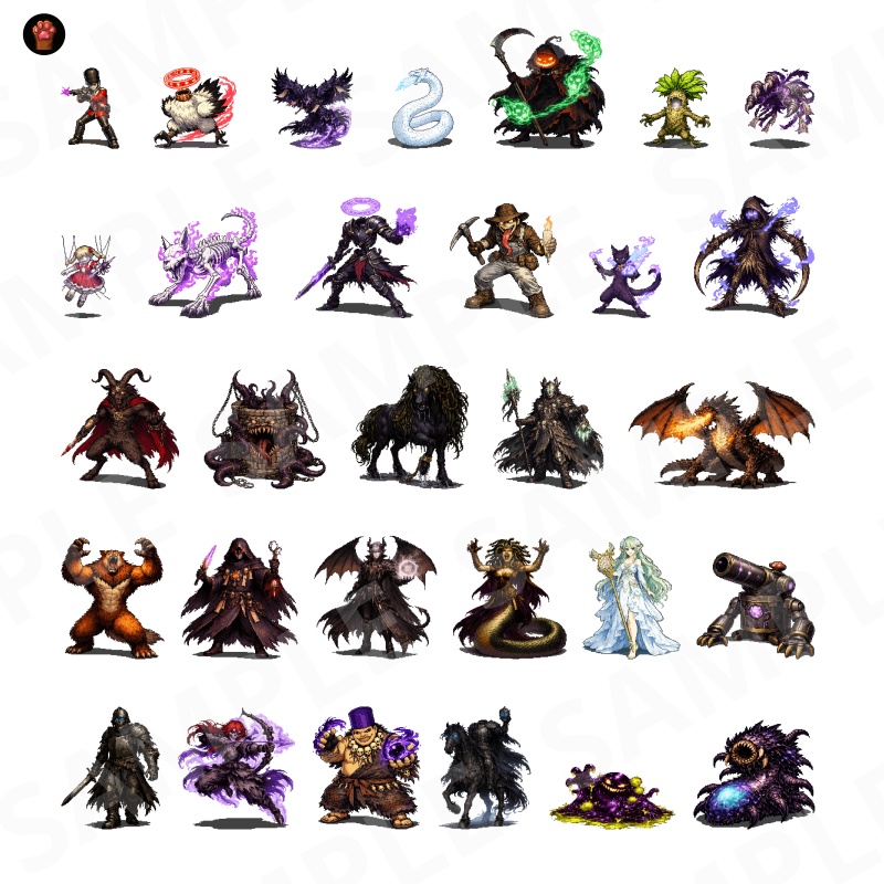 1000-Monster Mega Pack Vol.02|RPG向けドット絵モンスター1000体(透過PNG/商用OK) Fantasy Pixel Monsters x1000 Vol.02 (PNG, Commercial OK)