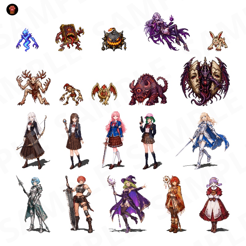 1000-Monster Mega Pack Vol.02|RPG向けドット絵モンスター1000体(透過PNG/商用OK) Fantasy Pixel Monsters x1000 Vol.02 (PNG, Commercial OK)