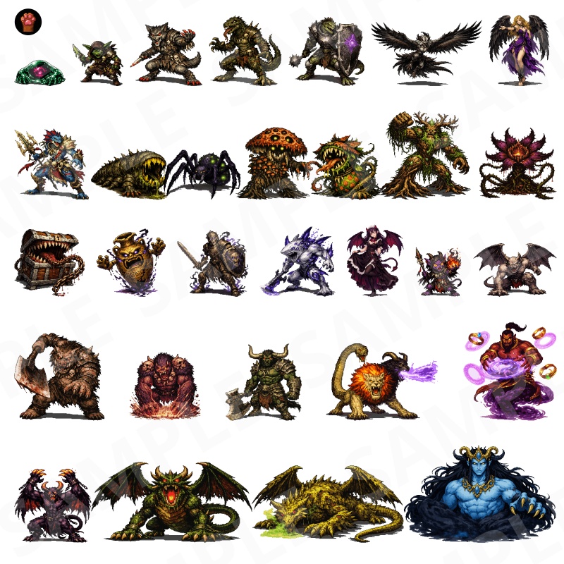 1000-Monster Mega Pack Vol.02|RPG向けドット絵モンスター1000体(透過PNG/商用OK) Fantasy Pixel Monsters x1000 Vol.02 (PNG, Commercial OK)