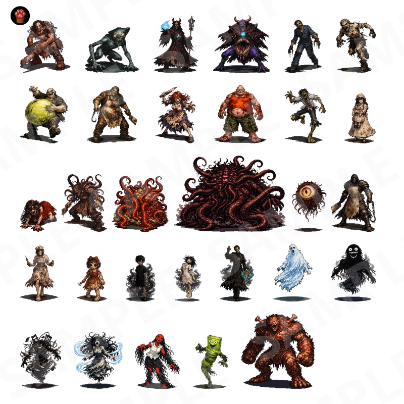 1000-Monster Mega Pack Vol.02|RPG向けドット絵モンスター1000体(透過PNG/商用OK) Fantasy Pixel Monsters x1000 Vol.02 (PNG, Commercial OK)