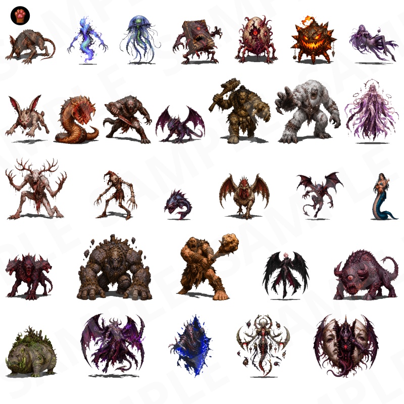 1000-Monster Mega Pack Vol.02|RPG向けドット絵モンスター1000体(透過PNG/商用OK) Fantasy Pixel Monsters x1000 Vol.02 (PNG, Commercial OK)