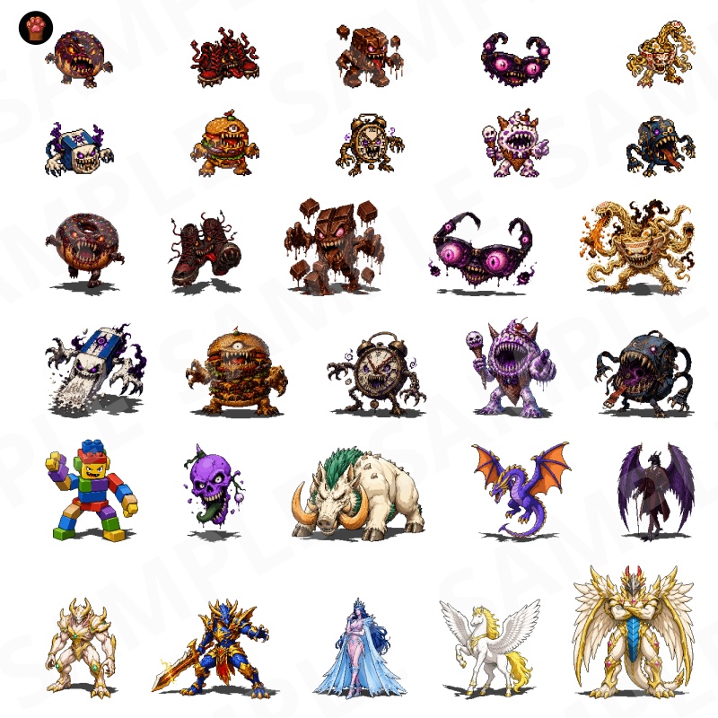 1000-Monster Mega Pack Vol.02|RPG向けドット絵モンスター1000体(透過PNG/商用OK) Fantasy Pixel Monsters x1000 Vol.02 (PNG, Commercial OK)