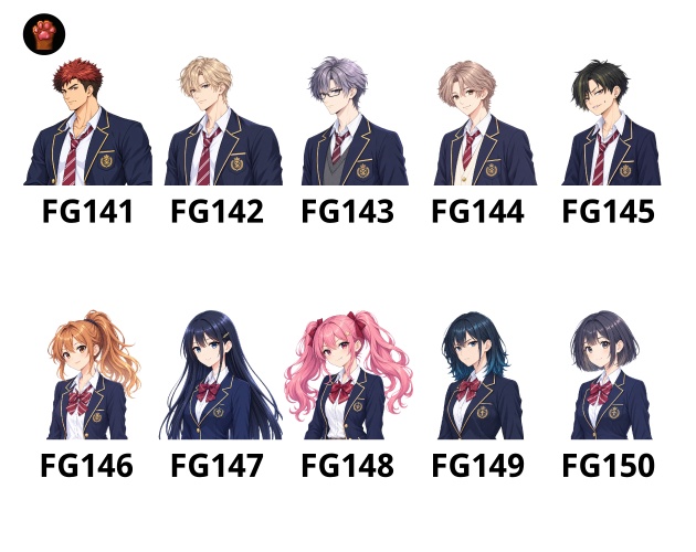FG15|学生顔グラ50点|男子生徒5人・女子生徒5人×5表情
