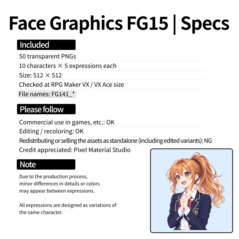 FG15|学生顔グラ50点|男子生徒5人・女子生徒5人×5表情