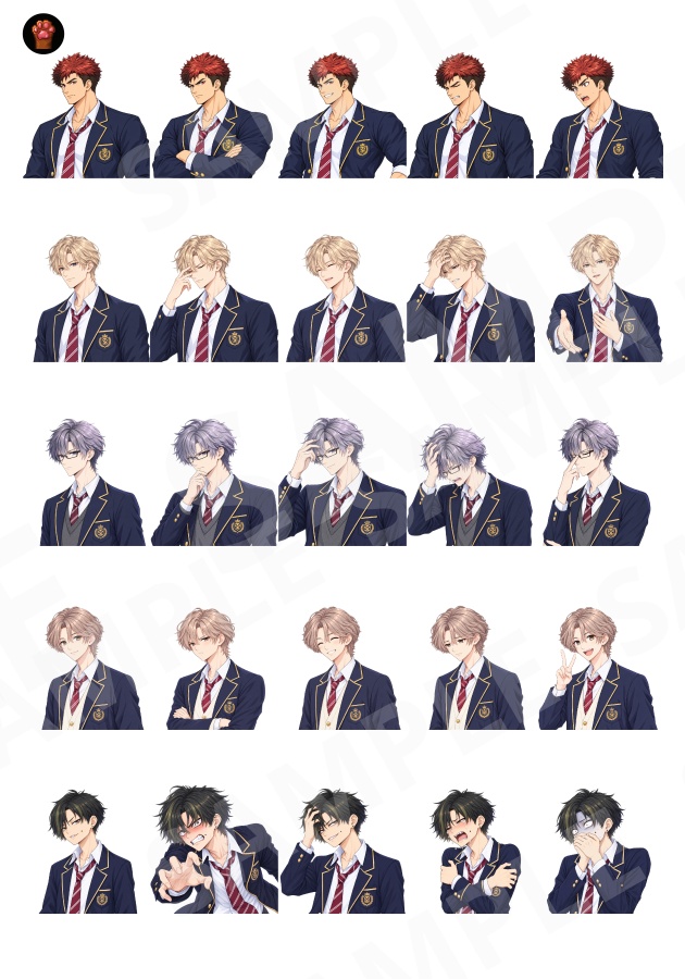 FG15|学生顔グラ50点|男子生徒5人・女子生徒5人×5表情