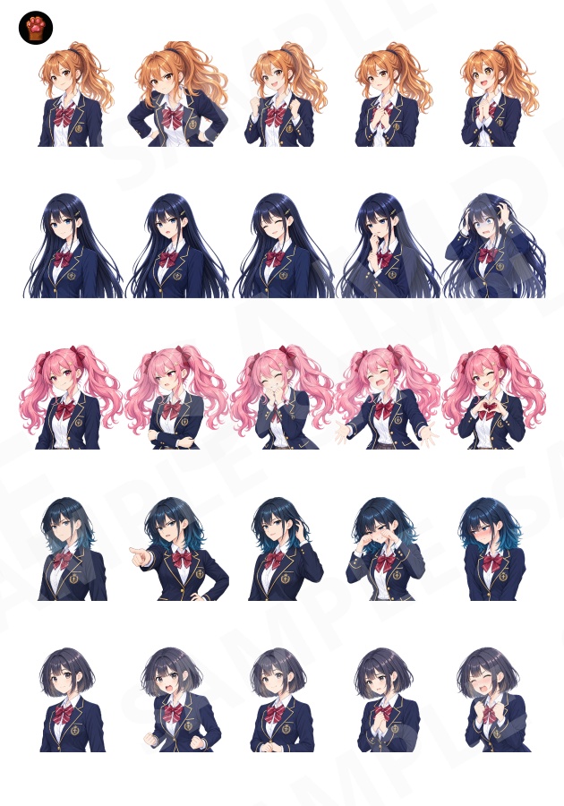 FG15|学生顔グラ50点|男子生徒5人・女子生徒5人×5表情