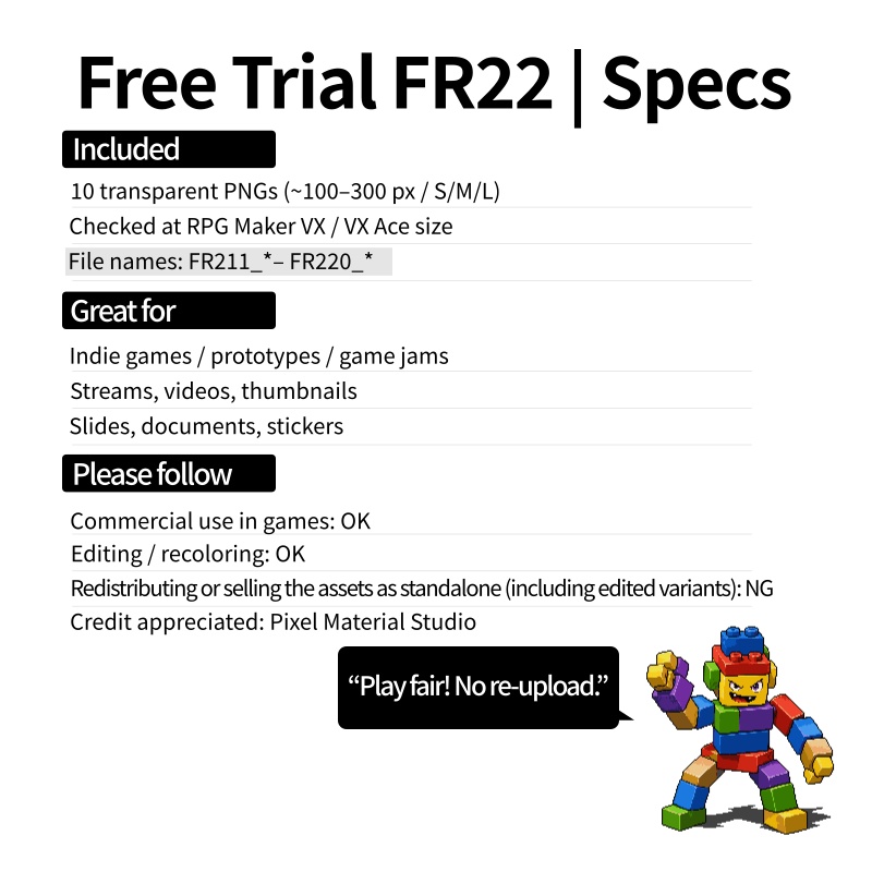 FR-22|無料お試し FR-20|ドット絵10点(透過PNG) FR-22 | Free Sample