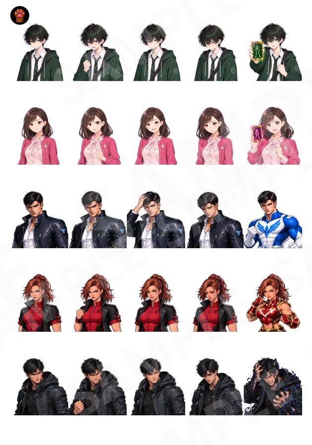 FG16|変身ヒーロー顔グラ50点|ヒーロー・ヒロイン10人×5表情+ボーナス14点