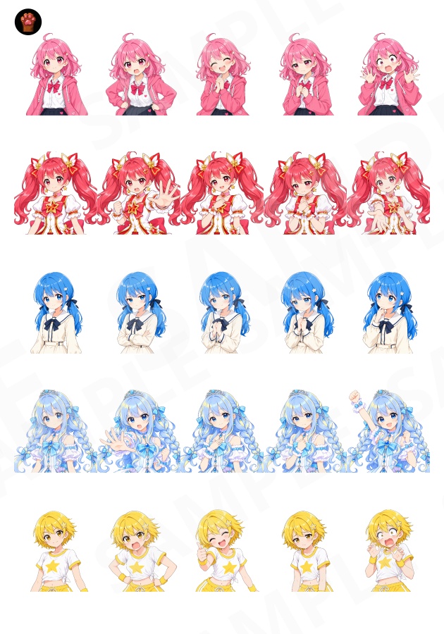 FG17|魔法少女顔グラ50点|魔法少女・変身前少女・妖精10人×5表情+ボーナス3点