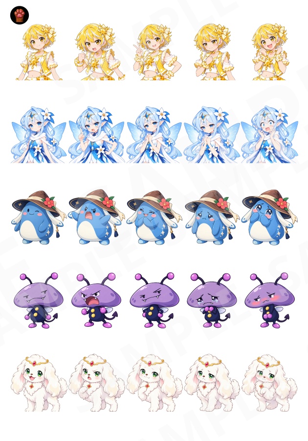 FG17|魔法少女顔グラ50点|魔法少女・変身前少女・妖精10人×5表情+ボーナス3点