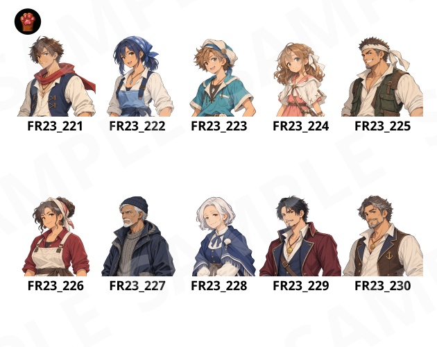 FR23|【無料】港町NPC顔グラ50点|漁師・商人・宿屋主人など10人×5表情