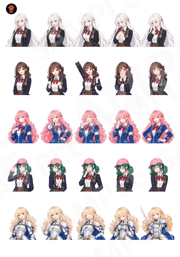 FG21|ファンタジーヒロイン顔グラ50点 Vol.2|王族令嬢・女騎士・魔女・星詠みなど10人×5表情