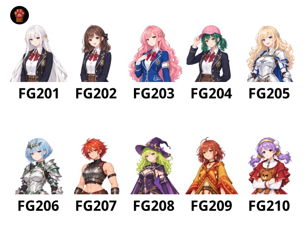 FG21|ファンタジーヒロイン顔グラ50点 Vol.2|王族令嬢・女騎士・魔女・星詠みなど10人×5表情