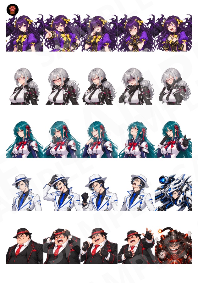 FG22|ファンタジーヴィラン顔グラ50点 Vol.2|悪役・敵幹部・女ヴィランなど10人×5表情+ボーナス3点