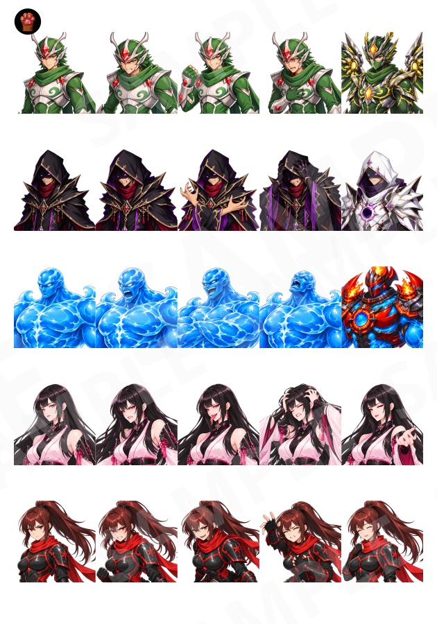 FG22|ファンタジーヴィラン顔グラ50点 Vol.2|悪役・敵幹部・女ヴィランなど10人×5表情+ボーナス3点