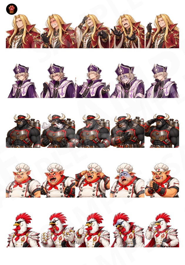 FG23|ファンタジーヴィラン顔グラ50点 Vol.3|魔族・四天王・騎士・個性派悪役など10人×5表情+ボーナス6点