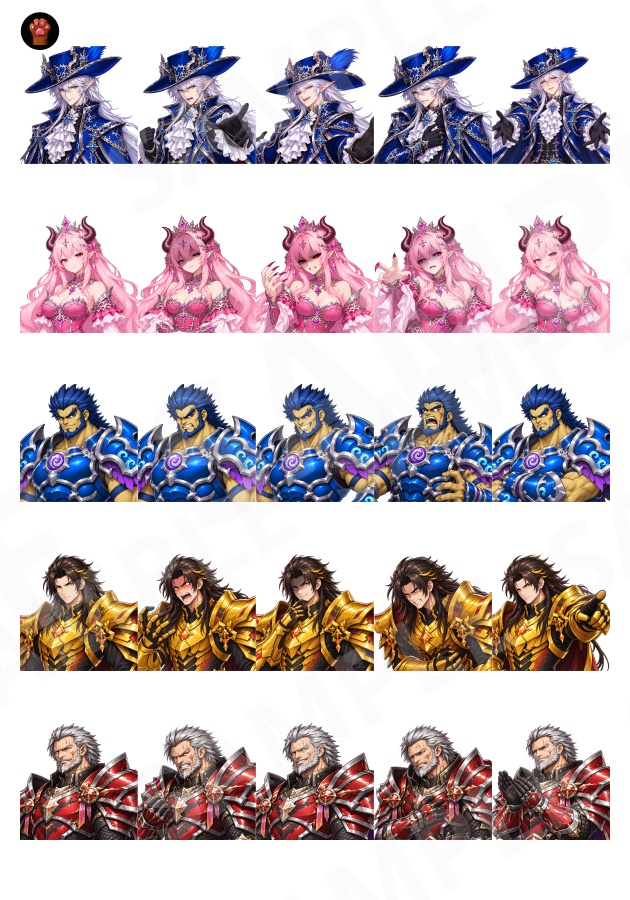 FG23|ファンタジーヴィラン顔グラ50点 Vol.3|魔族・四天王・騎士・個性派悪役など10人×5表情+ボーナス6点