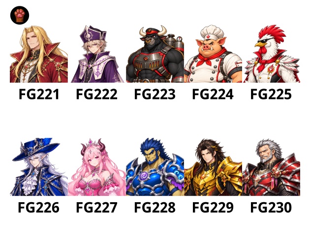 FG23|ファンタジーヴィラン顔グラ50点 Vol.3|魔族・四天王・騎士・個性派悪役など10人×5表情+ボーナス6点