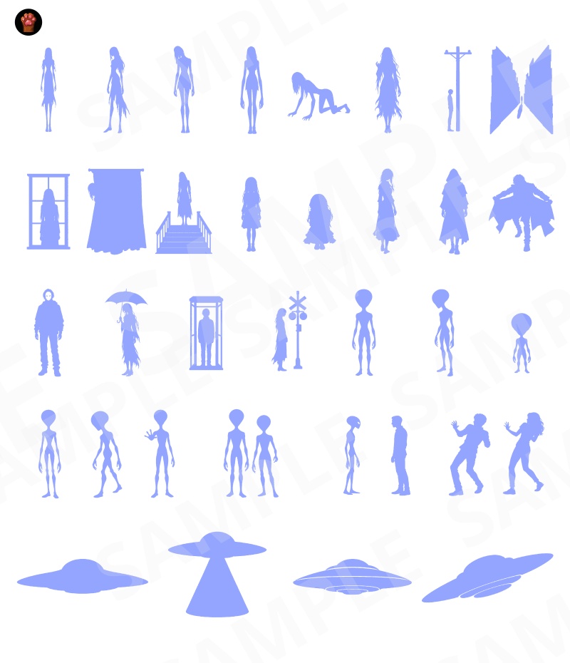 SIL03|シルエット素材100種類(黒版・青版/透過PNG)|Silhouette Graphics Vol.3