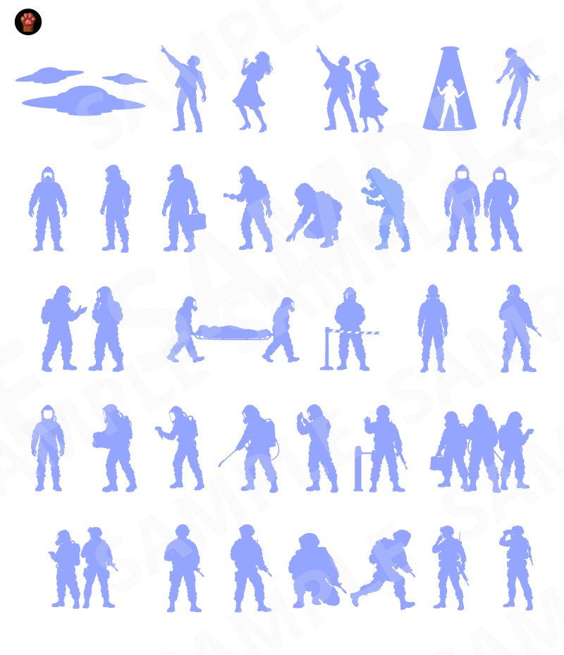 SIL03|シルエット素材100種類(黒版・青版/透過PNG)|Silhouette Graphics Vol.3
