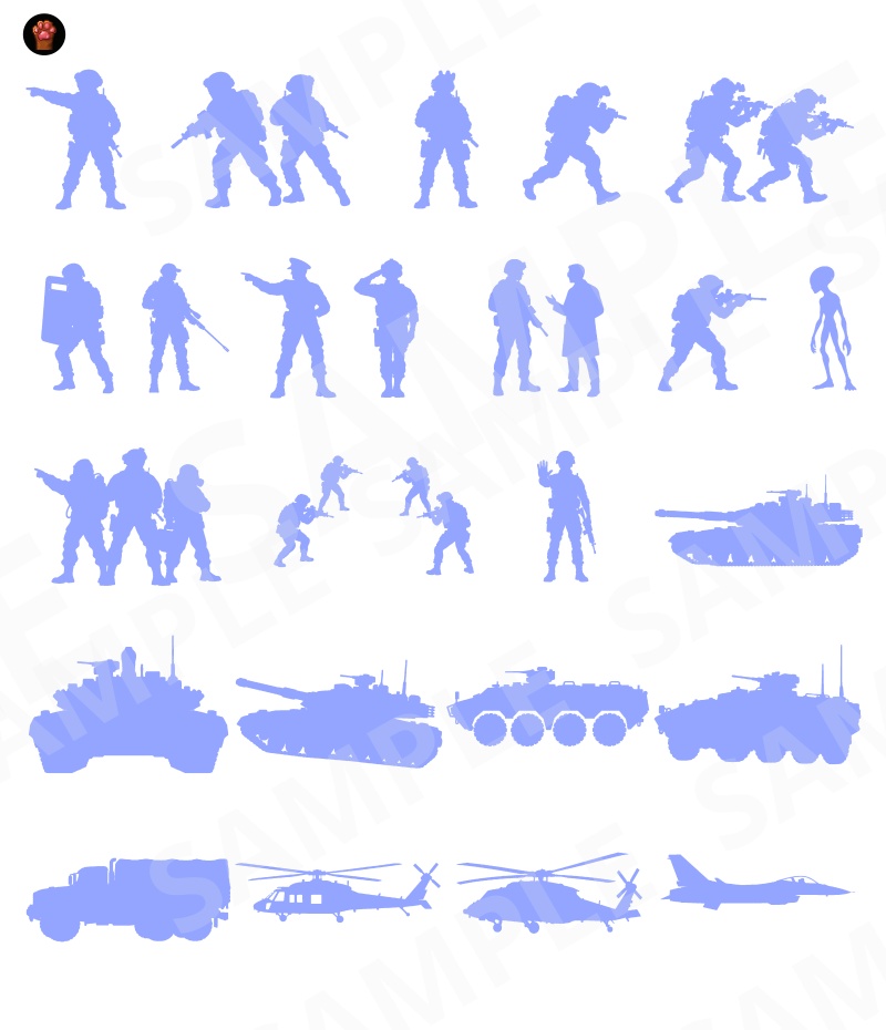 SIL03|シルエット素材100種類(黒版・青版/透過PNG)|Silhouette Graphics Vol.3