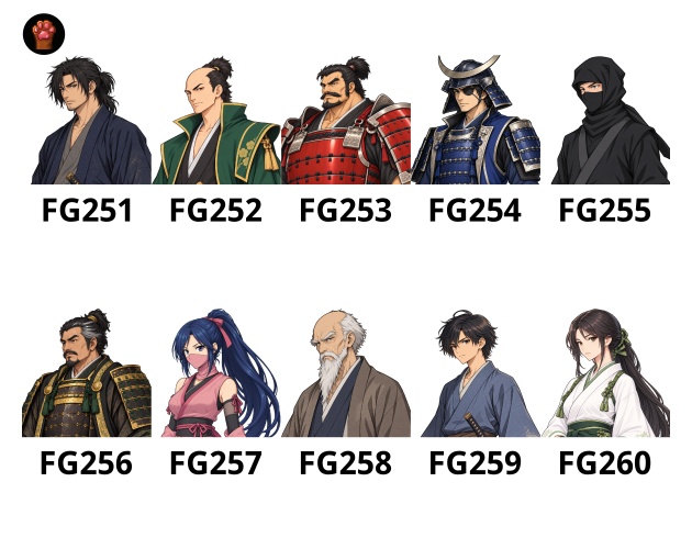 FG26|戦国・和風キャラクター 顔グラ50点|武将・忍者・くノ一・浪人・若侍など10人×5表情