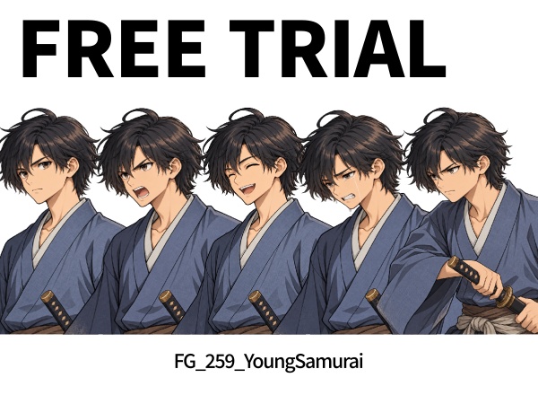 FG26|戦国・和風キャラクター 顔グラ50点|武将・忍者・くノ一・浪人・若侍など10人×5表情