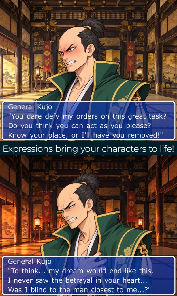 FG26|戦国・和風キャラクター 顔グラ50点|武将・忍者・くノ一・浪人・若侍など10人×5表情