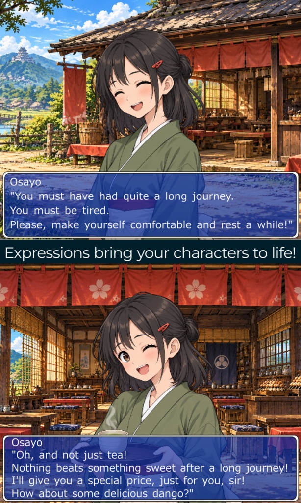 FG27|戦国・江戸の和風NPC 顔グラ50点|農民・茶屋娘・姫君・商人・陰陽師など10人×5表情