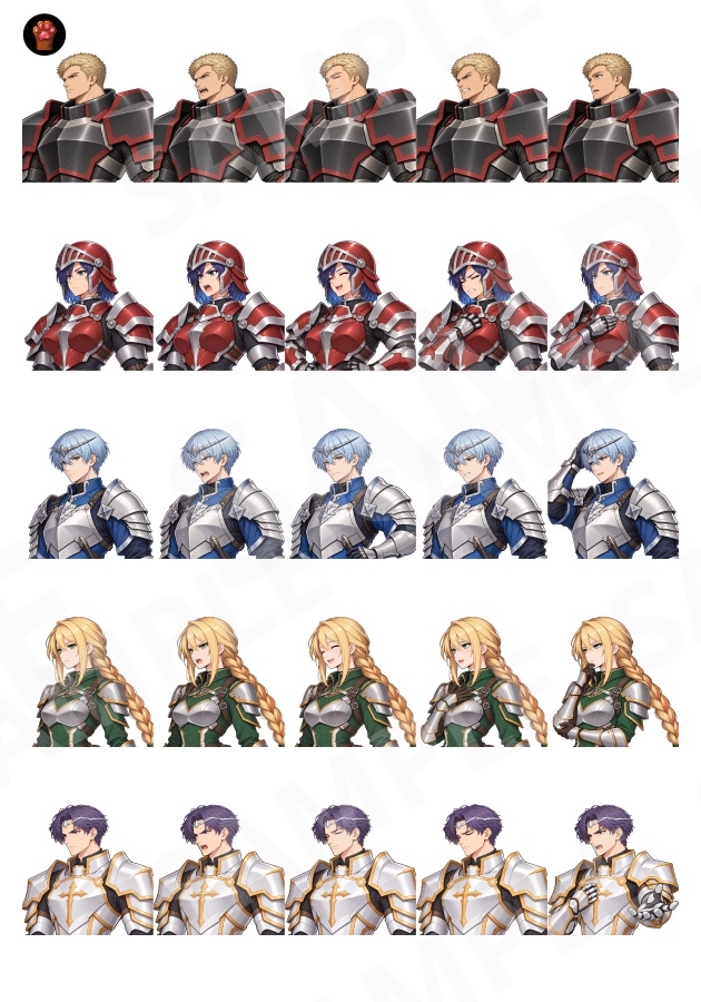 FG28|ファンタジー 騎士・戦士 顔グラ50点|重装騎士・聖騎士・竜騎士・学院騎士など10人×5表情