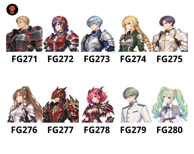 FG28|ファンタジー 騎士・戦士 顔グラ50点|重装騎士・聖騎士・竜騎士・学院騎士など10人×5表情