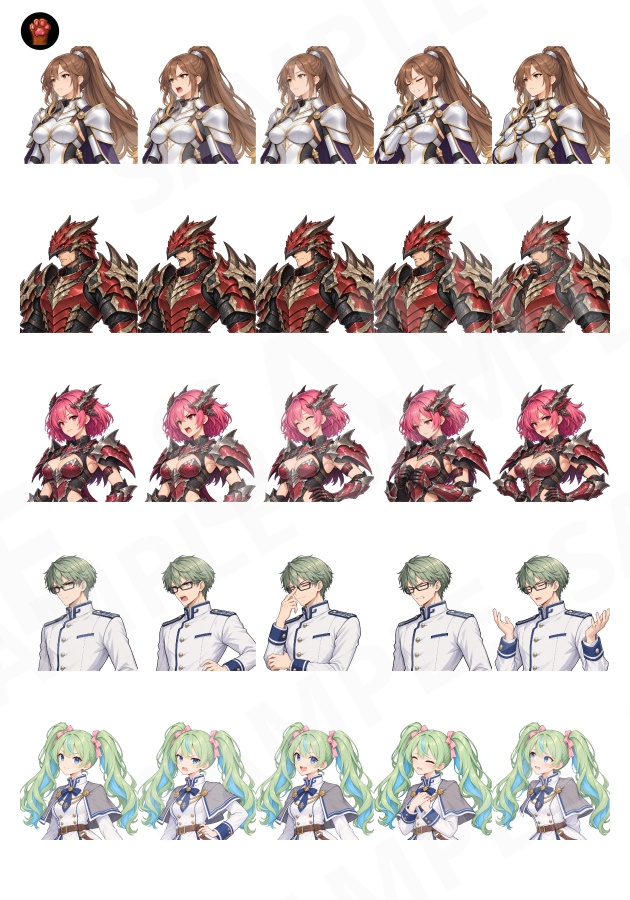 FG28|ファンタジー 騎士・戦士 顔グラ50点|重装騎士・聖騎士・竜騎士・学院騎士など10人×5表情