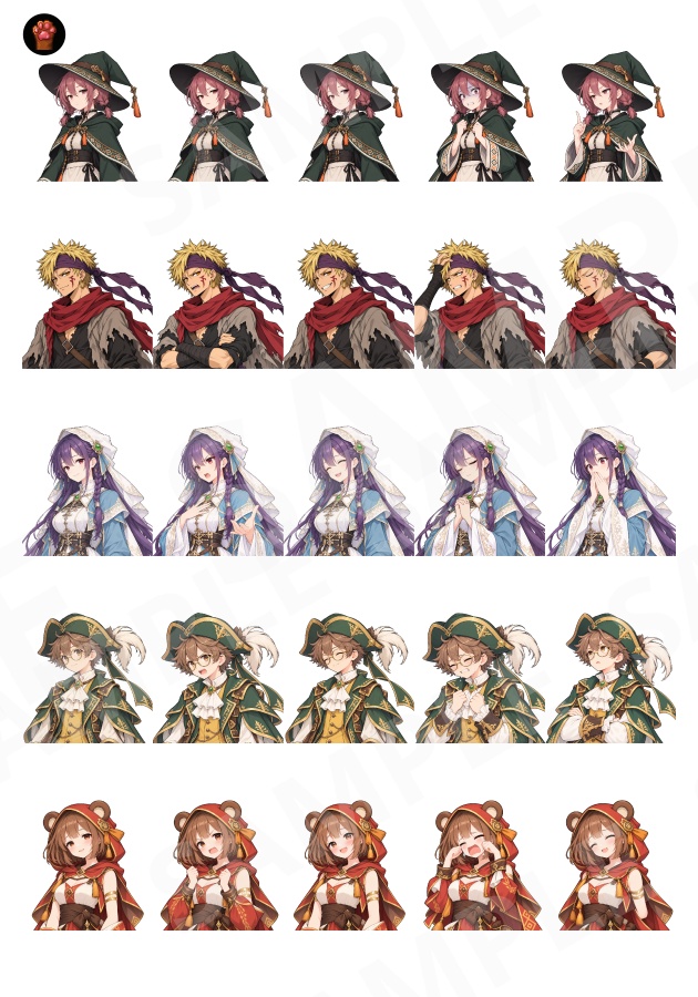 FG30|ファンタジー 勇者・ヒロイン 顔グラ50点|伝説の勇者・聖女・騎士・盗賊・賢者・魔法使いなど10人×5表情