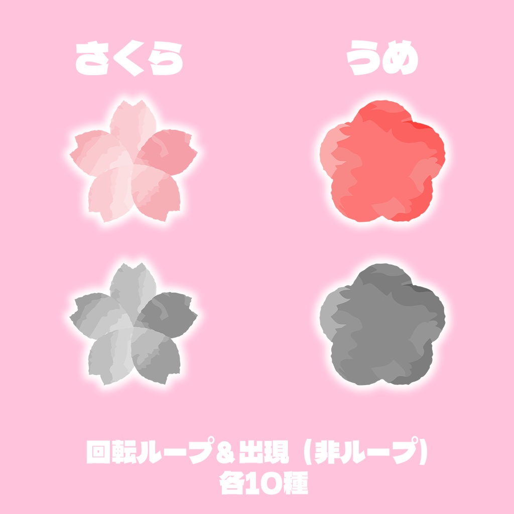 【無料アリ】和風花出現APNG 桜&梅【回転ループ/出現非ループ】