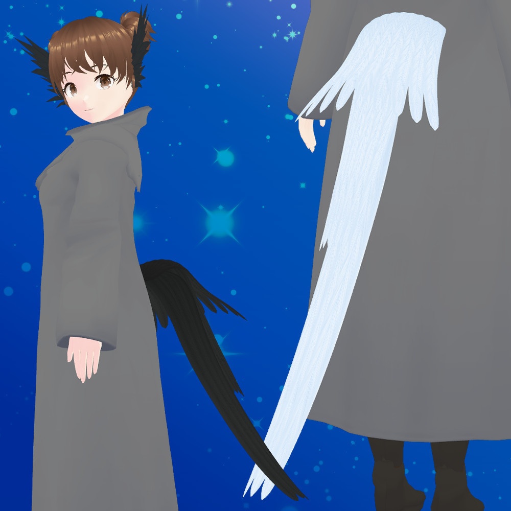 【正式版vroidファイル】カラーとデザインが選べる羽耳と尾羽セット【VRoidカスタムアイテム】