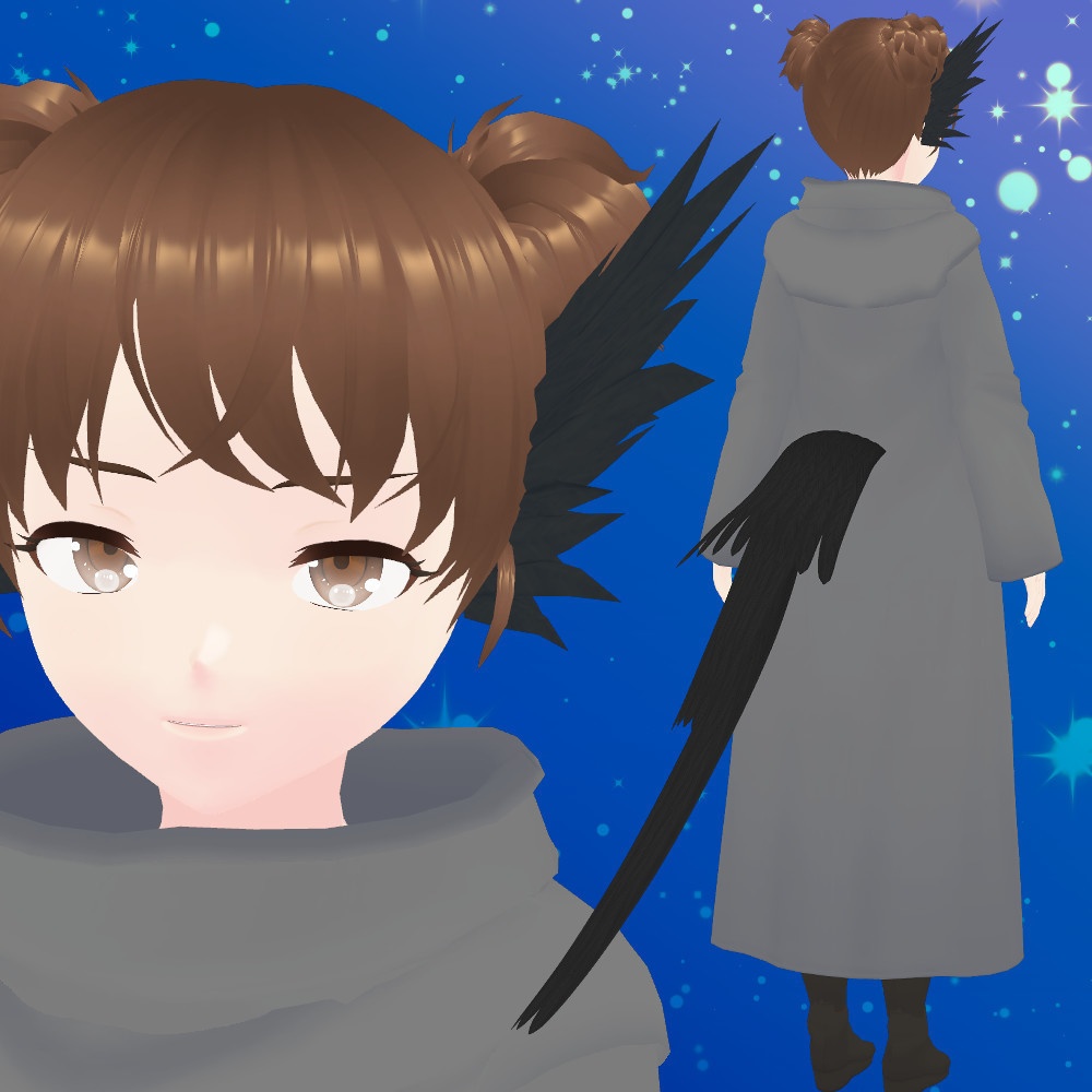 【正式版vroidファイル】カラーとデザインが選べる羽耳と尾羽セット【VRoidカスタムアイテム】