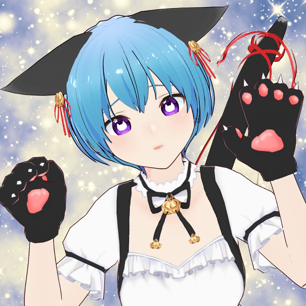 【カスタムアイテム+vroidファイル】イカ耳猫耳とリボン巻き猫尻尾セット【正式版】