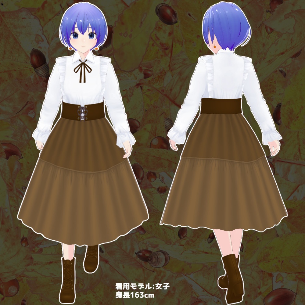 【VRoidカスタムアイテム】フリルシャツとベルトとスカートセット【正式版】