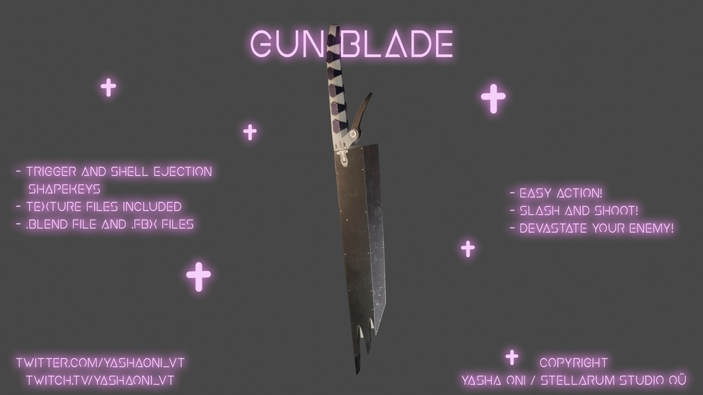 Vtuber / Vrchat model + Gunblades! - .FBX, .blend, unitypackage, .vsfavatar