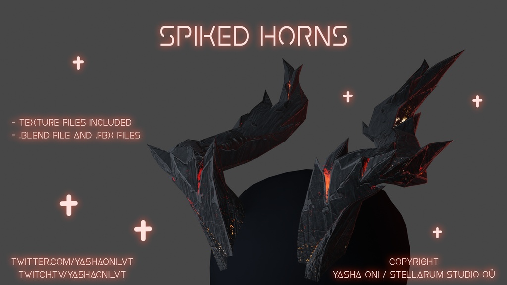 Spiked cinder horns - .FBX, .BLEND, UNITYPACKAGE