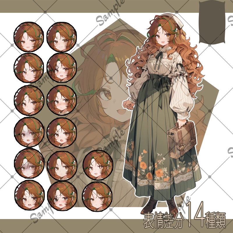 【立ち絵素材】女性 002【表情差分/背景あり】