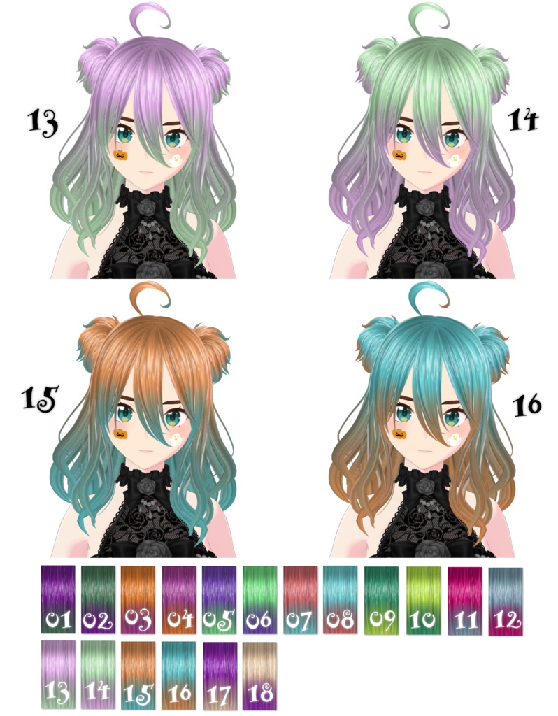 【VRoid/フェイスペイント付】髪テクスチャ/Hair texture【グラデーション】
