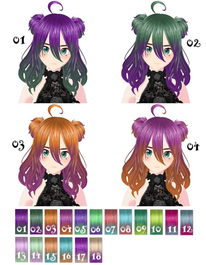 【VRoid/フェイスペイント付】髪テクスチャ/Hair texture【グラデーション】