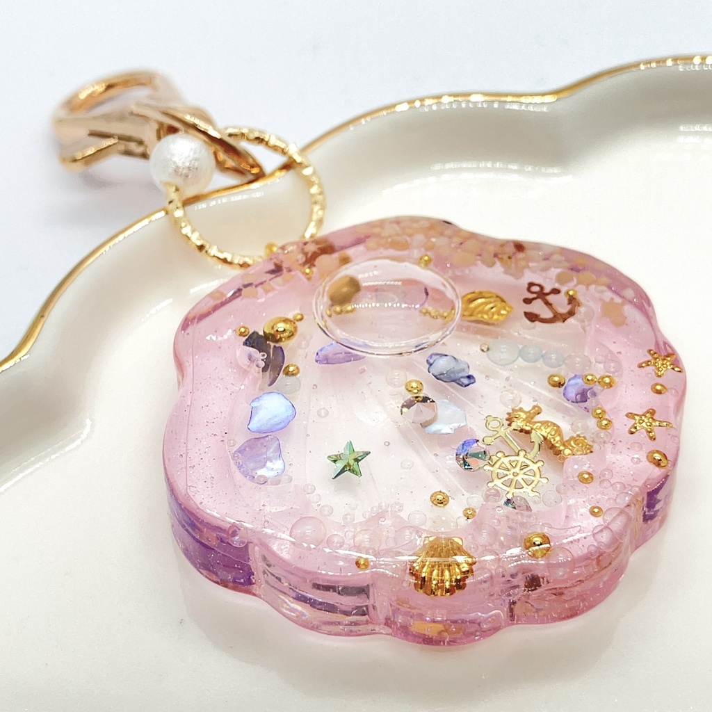 貝殻シェイカーキーホルダー（ピンク）