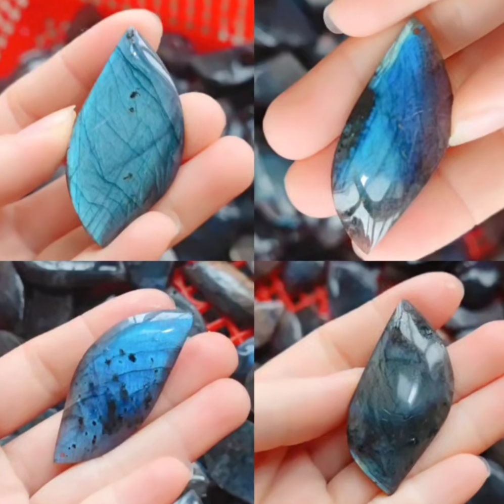 天然ラブラドライド石ペンダントネックレス