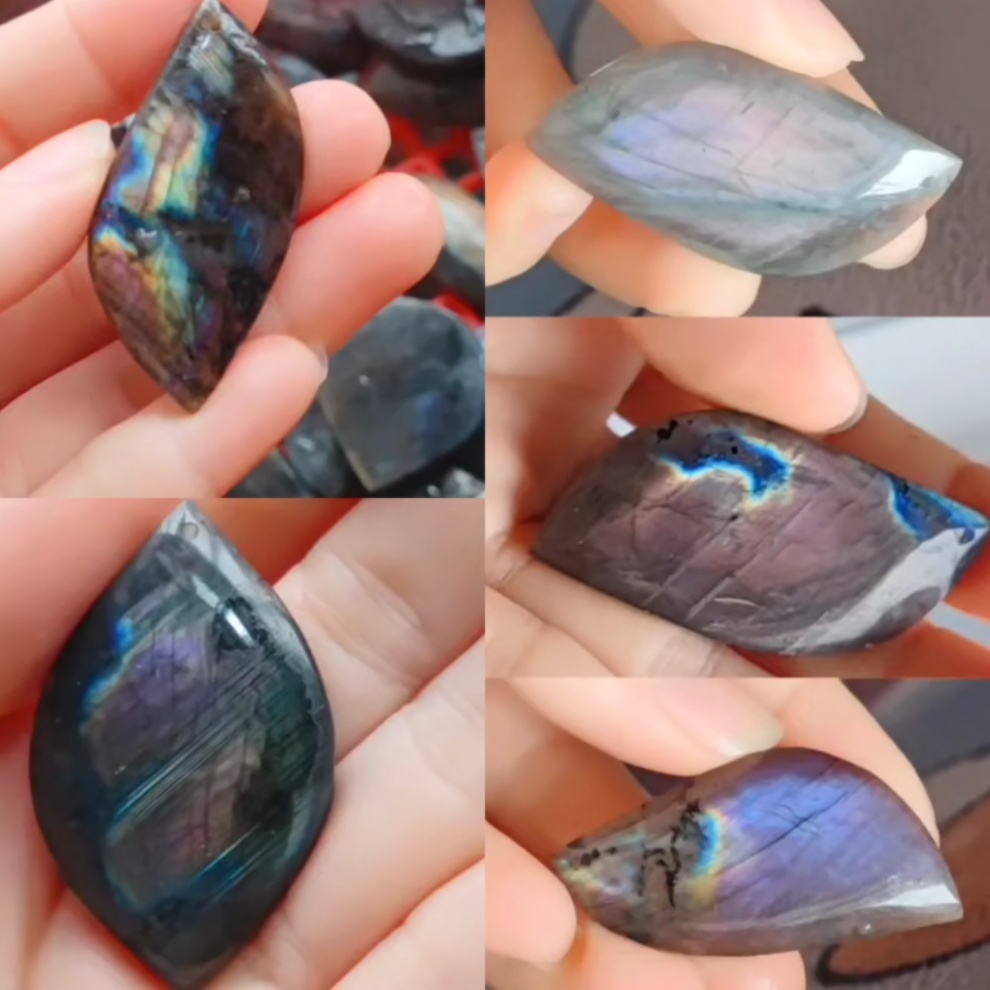 天然ラブラドライド石ペンダントネックレス