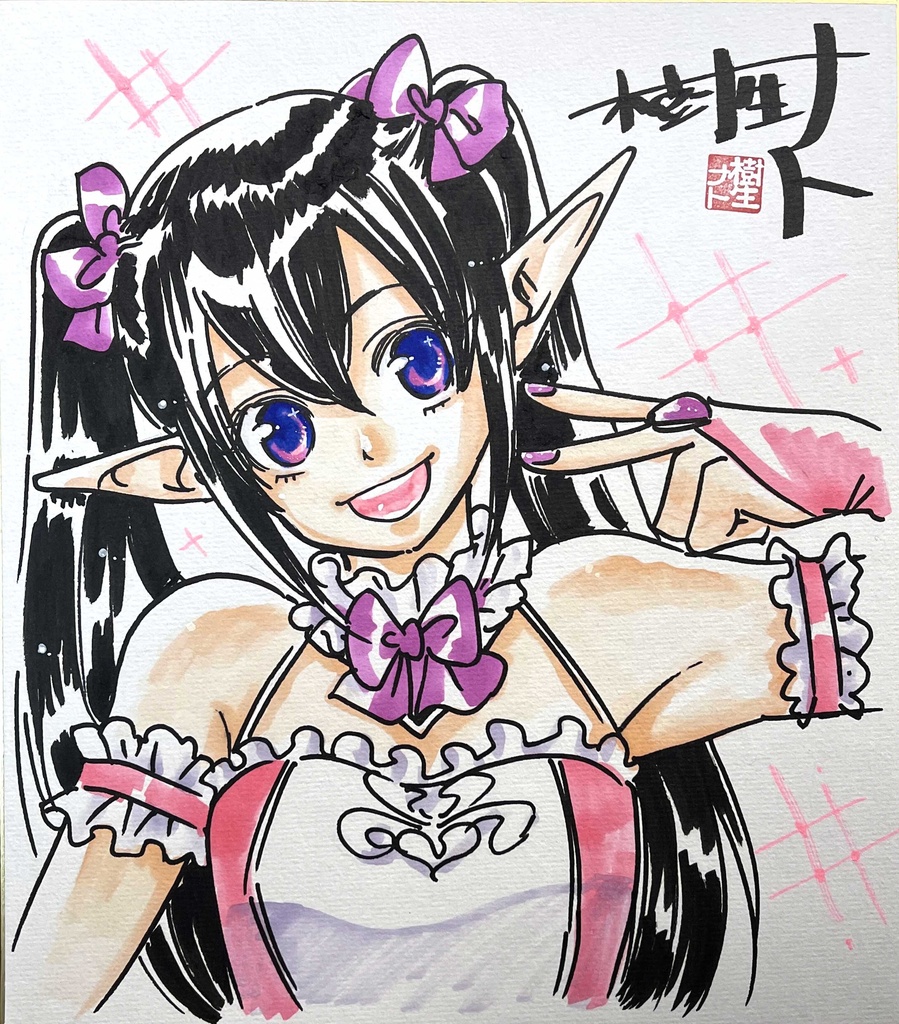ゲムマ2026_春_描きおろし直筆色紙（大）：FANTASTIC IDOL'sのStarlight Prismより：ユミル・エルフィリア（ステージ衣装Ver）