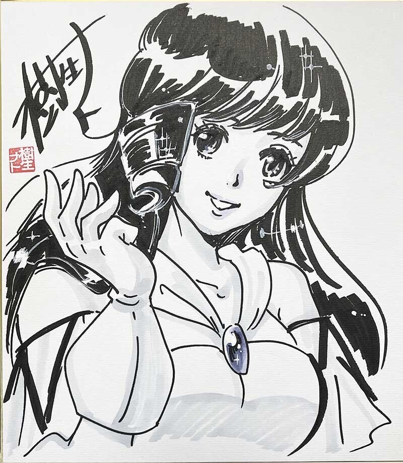 美少女パラダイスGWSP_描きおろし直筆モノクロ色紙《大サイズ》:リン・ミンメイ