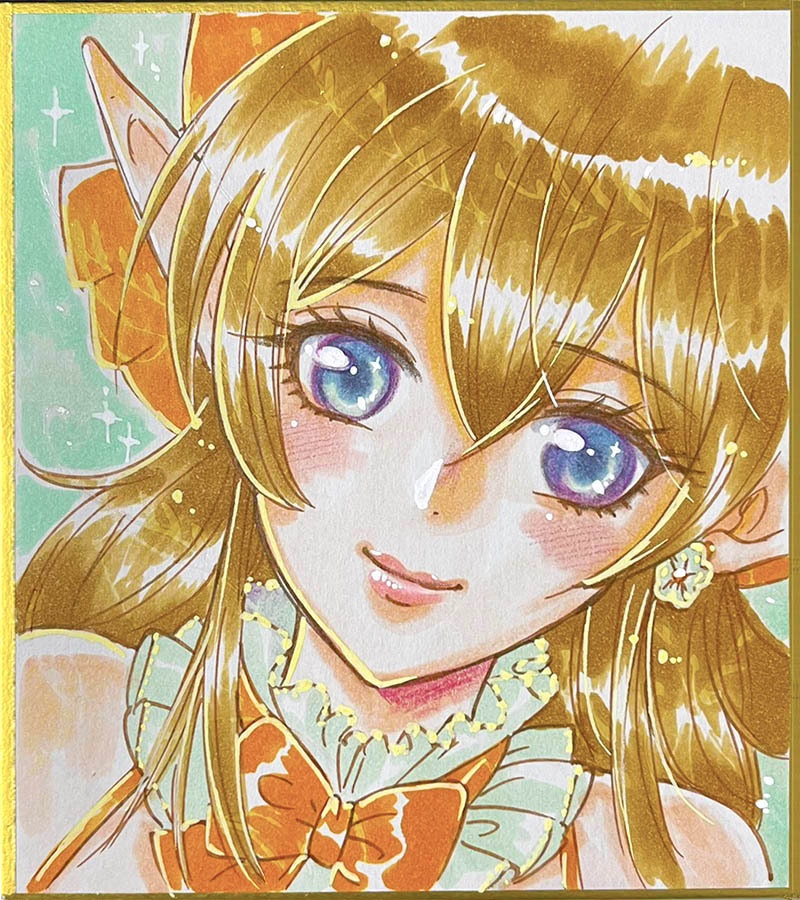 描きおろし直筆色紙（小）：FANTASTIC IDOL'sのStarlight Prismチームリーダーより：エリカ・エルフィリア（ステージ衣装Ver）