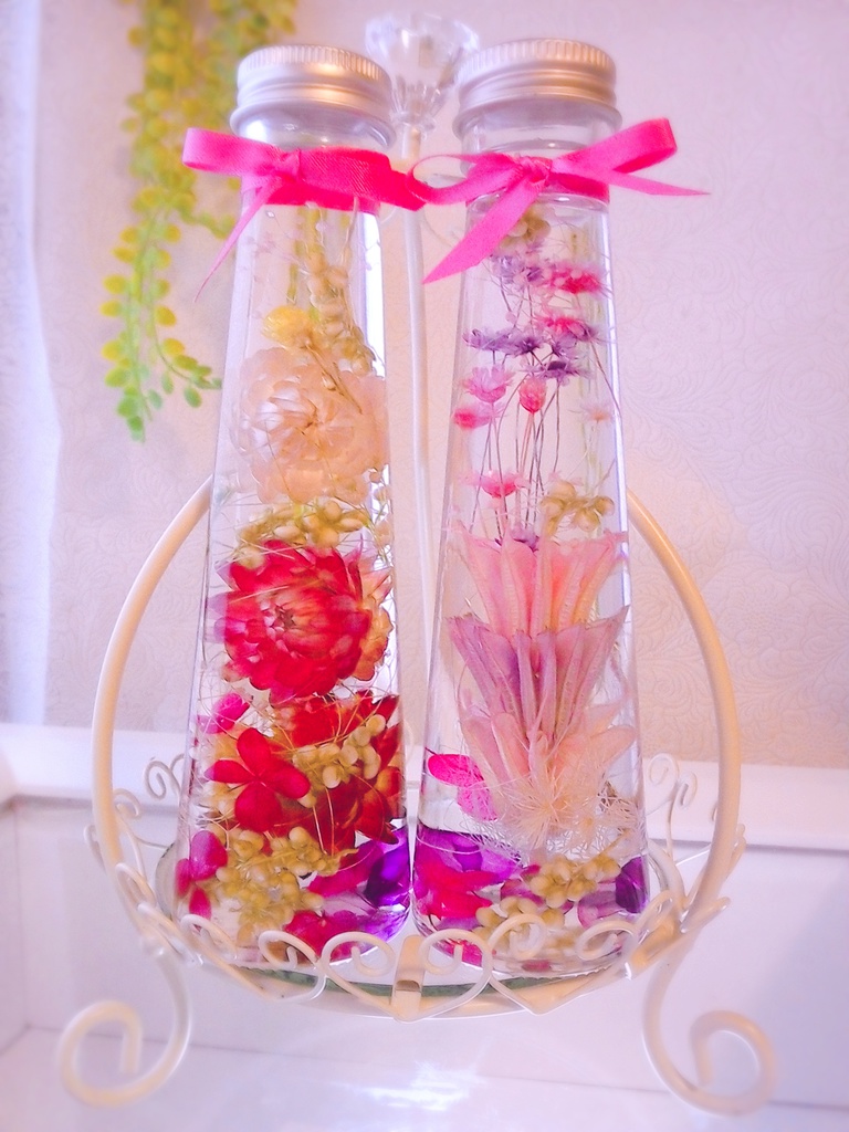 .ハーバリウム　ピンク2本セット　円すい型ミドルサイズ